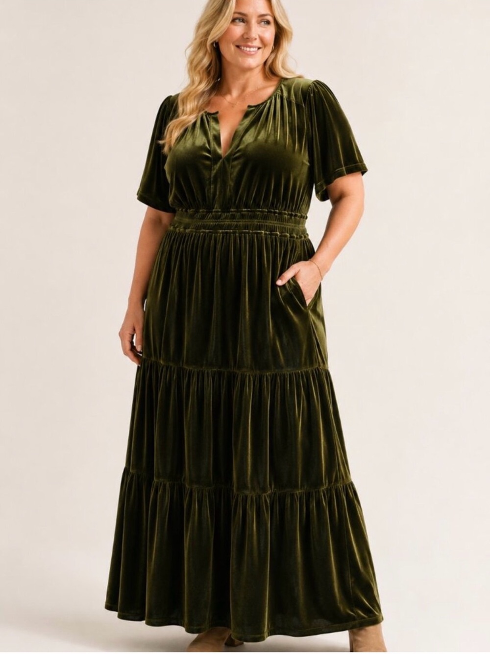 Anthropologie The Somerset Maxi Dress: Green Velvet Milkmaid Coquette